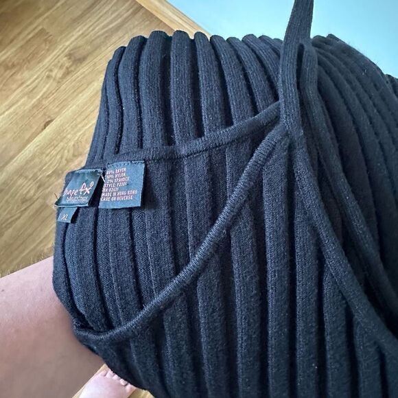 Shape FX Women’s Witchy Goth Black Vertical Ribbed Spaghetti Strap Body Con Maxi - Picture 6 of 6